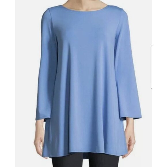 Eileen Fisher BlueBird Viscose Jersey Ballet Neck Blue Tunic Top Size Small - Picture 1 of 4